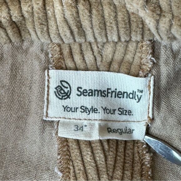SeamsFriendly Khaki Beige Cotton Corduroy Short Dungaree Jumpsuit Size Small - Picture 5 of 16